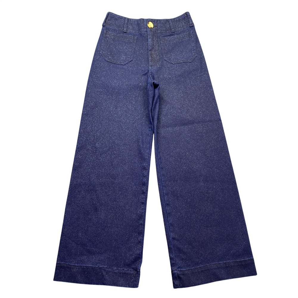 Maeve by Anthropologie The Colette Wide Leg Metallic Shimmer Jeans Blue 24